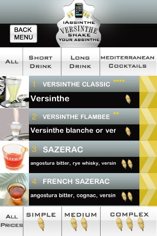 Application iPhone iAbsinthe Cocktails d’absinthe par Versinthe