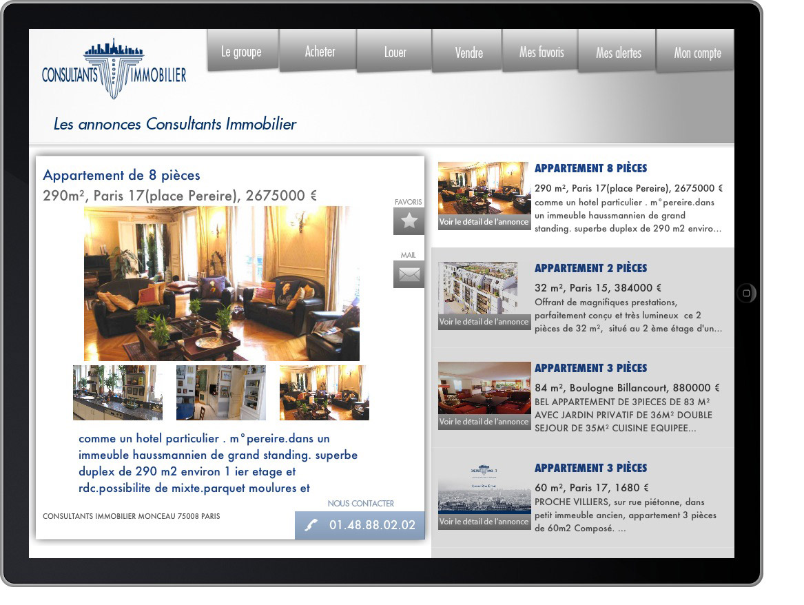 Application iPhone iPad Consultants Immobilier &#8211; Vente de biens immobiliers haut de gamme