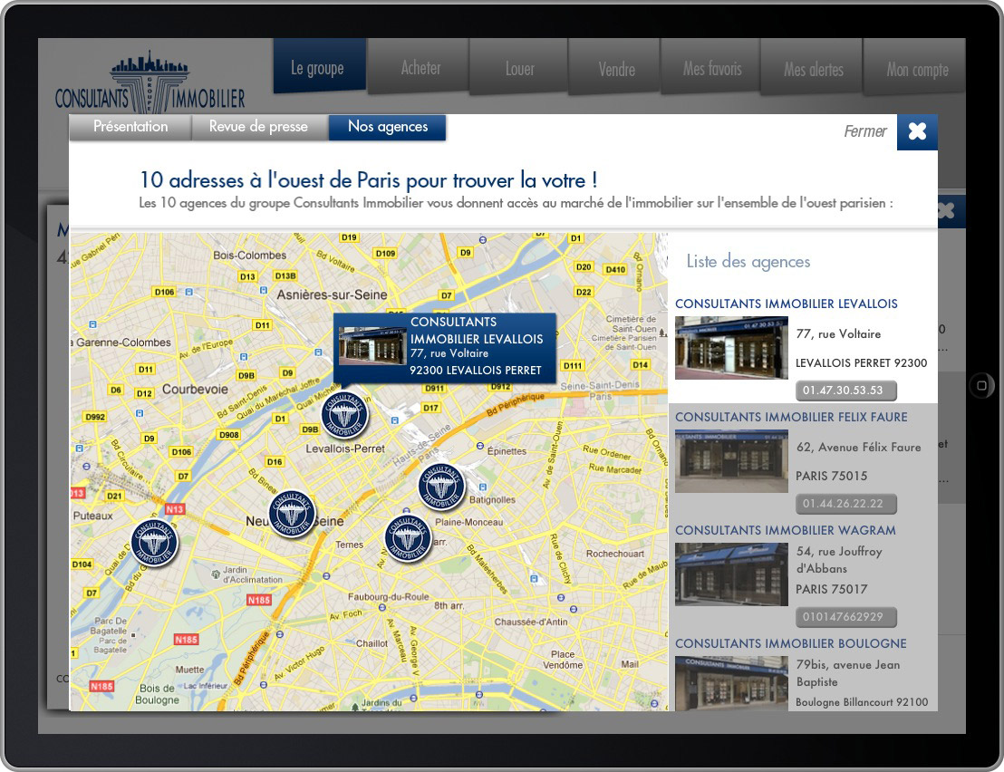 Application iPhone iPad Consultants Immobilier &#8211; Vente de biens immobiliers haut de gamme