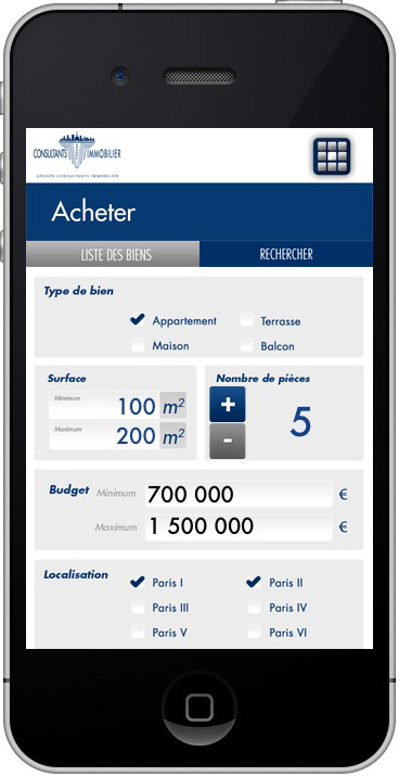 Application iPhone iPad Consultants Immobilier &#8211; Vente de biens immobiliers haut de gamme