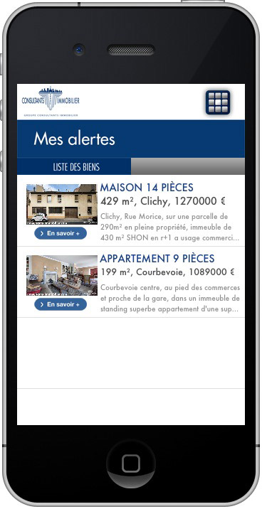 Application iPhone iPad Consultants Immobilier &#8211; Vente de biens immobiliers haut de gamme