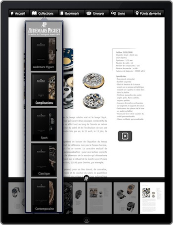 Application iPad Audemars Piguet Catalogue Intéractif