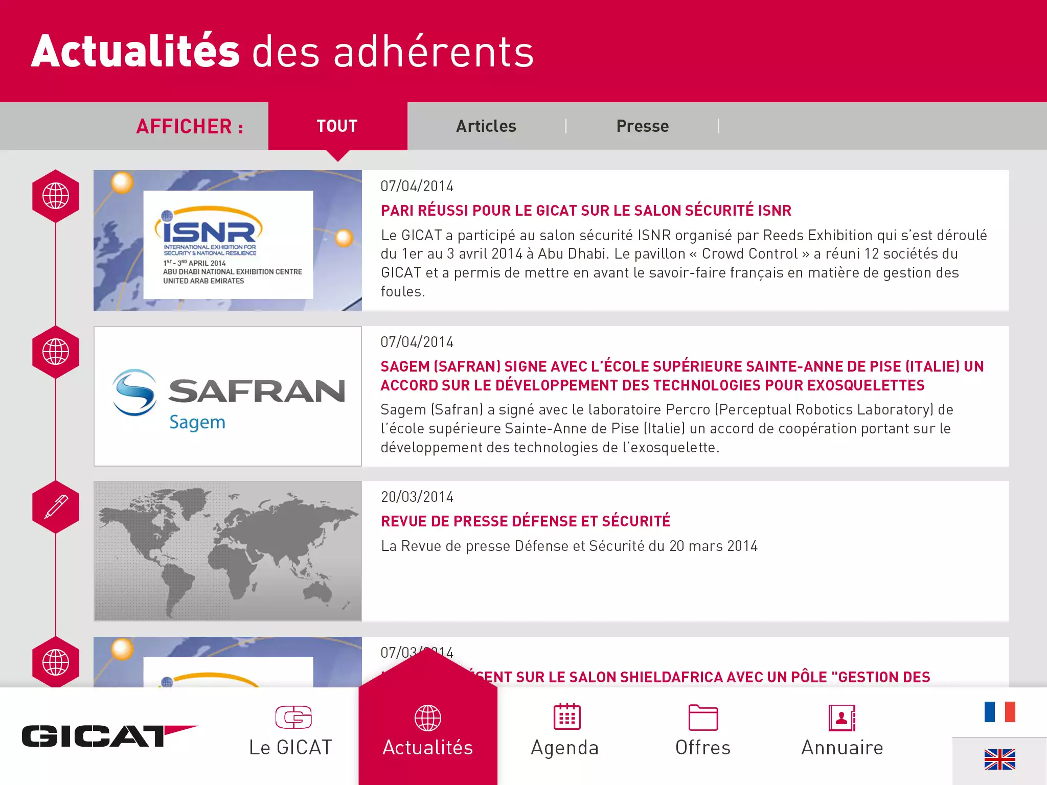 Application iPad iPhone Gicat Groupement des Industries Françaises de Défense Terrestre et Aéroterrestre