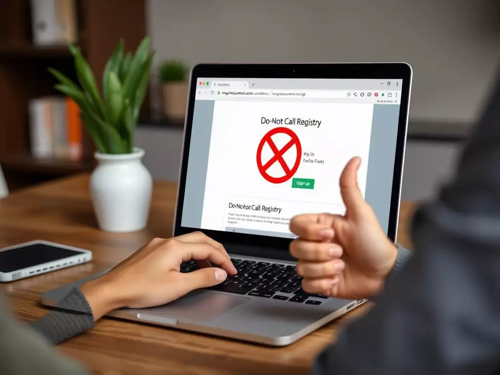 Un ordinateur portable affichant une page d'inscription à une liste de refus d'appels.