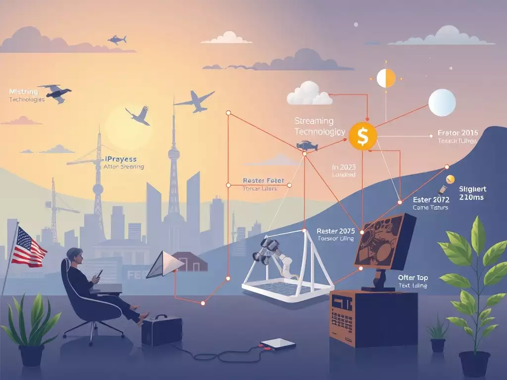 Illustration of broadcast technologies and innovations related to streaming services.