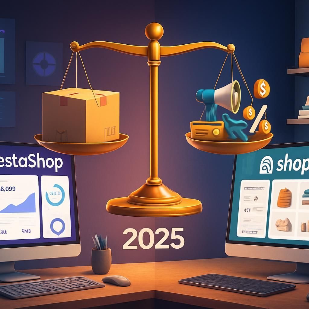 Découvrez notre comparatif complet 2025 entre PrestaShop et Shopify. Analyse des fonctionnalités, prix, avantages et inconvénients pour choisir la meilleure solution e-commerce selon vos besoins.