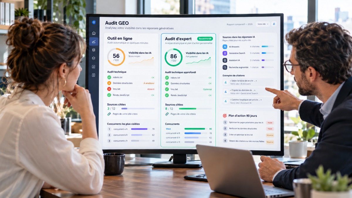 Audit GEO gratuit : outil en ligne ou audit d’expert, que choisir en 2026 ?